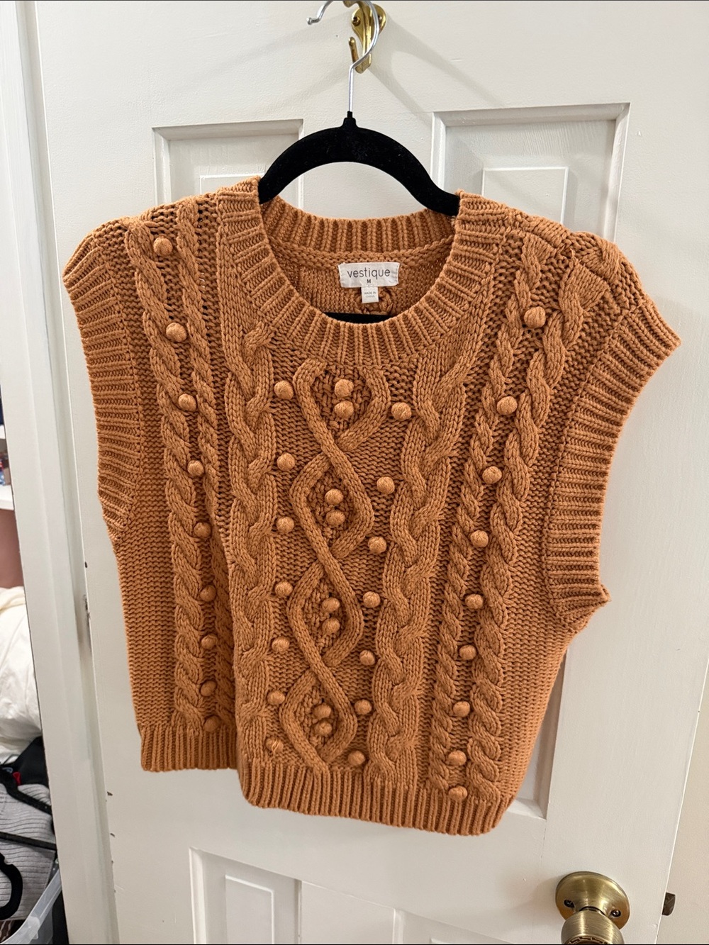 vestique Cable Knit Sleeveless Sweater Vest in Rust